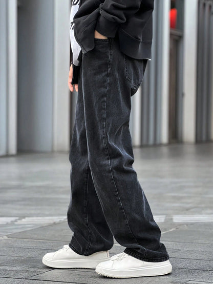 Claim Dot Loose Fit Men'S Solid Color Jeans with Slant Pockets